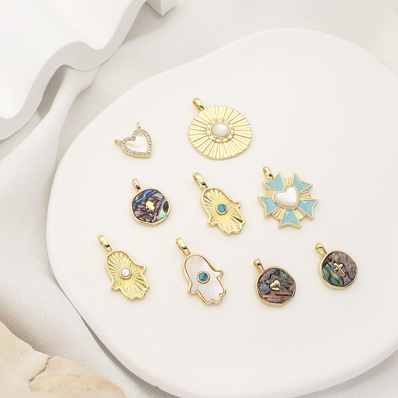Shell Heart Shape Charm Pendant Jewelry DIY Custom Women Wholesale Gold Plated Blue Enamel Natural Shell Heart Necklace Pendant