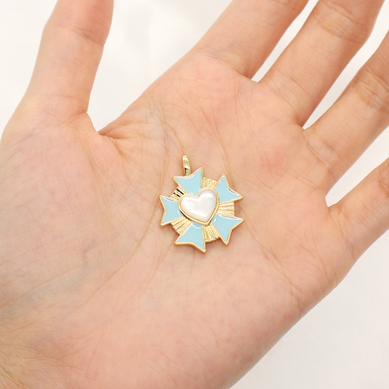 Shell Heart Shape Charm Pendant Jewelry DIY Custom Women Wholesale Gold Plated Blue Enamel Natural Shell Heart Necklace Pendant