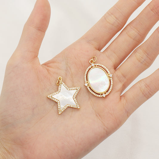 Good Quality Oval Star Charm Pendant Jewelry Wholesale Customized DIY CZ Gold Plated Natural Shell Star Pendant For Necklace