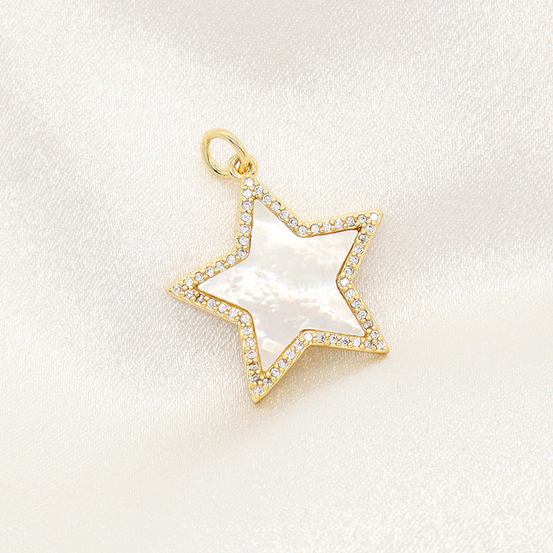 Good Quality Oval Star Charm Pendant Jewelry Wholesale Customized DIY CZ Gold Plated Natural Shell Star Pendant For Necklace