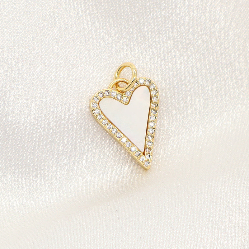 New Bulk Sale Custom DIY Heart Charm Pendant Accessories Jewelry CZ Gold Plated Heart Shape Natural Shell Pendant For Necklace
