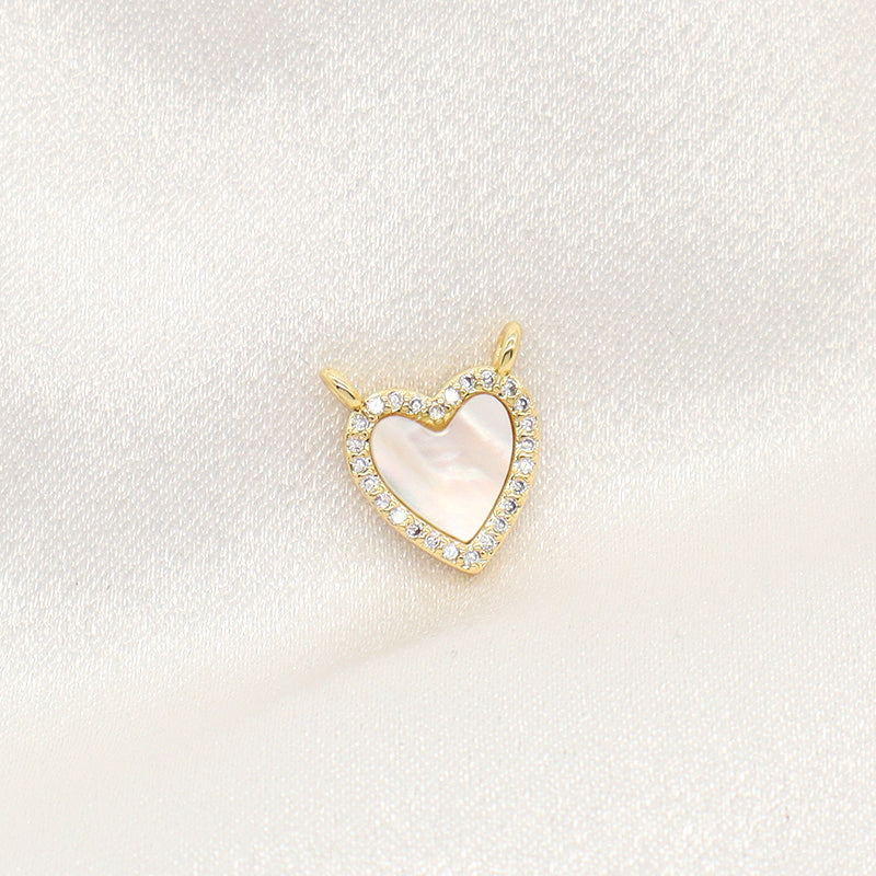 Wholesale Custom Manufacture Shell Heart Shape Charm Jewelry  DIY Gold Plated CZ Natural Shell Heart Pendant For Necklace Making