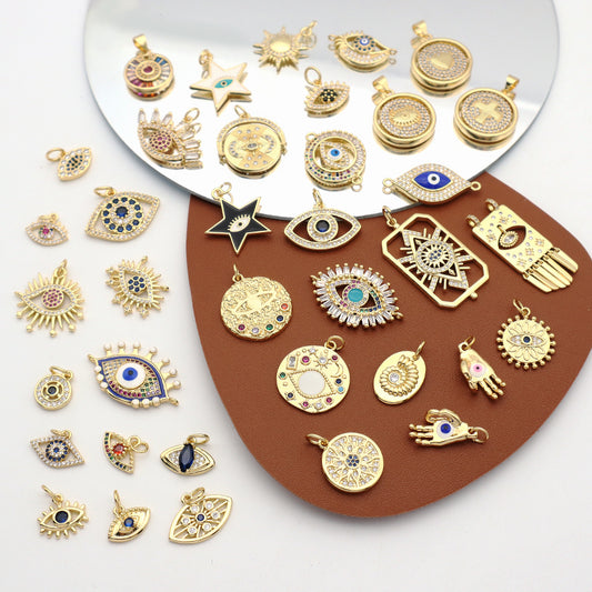Blue Pink Eyes Pendant Charm Jewelry Diy Wholesale Custom Enamel Gold Plated Turkish Hamsa Hand Evil Eyes Pendant For Necklace
