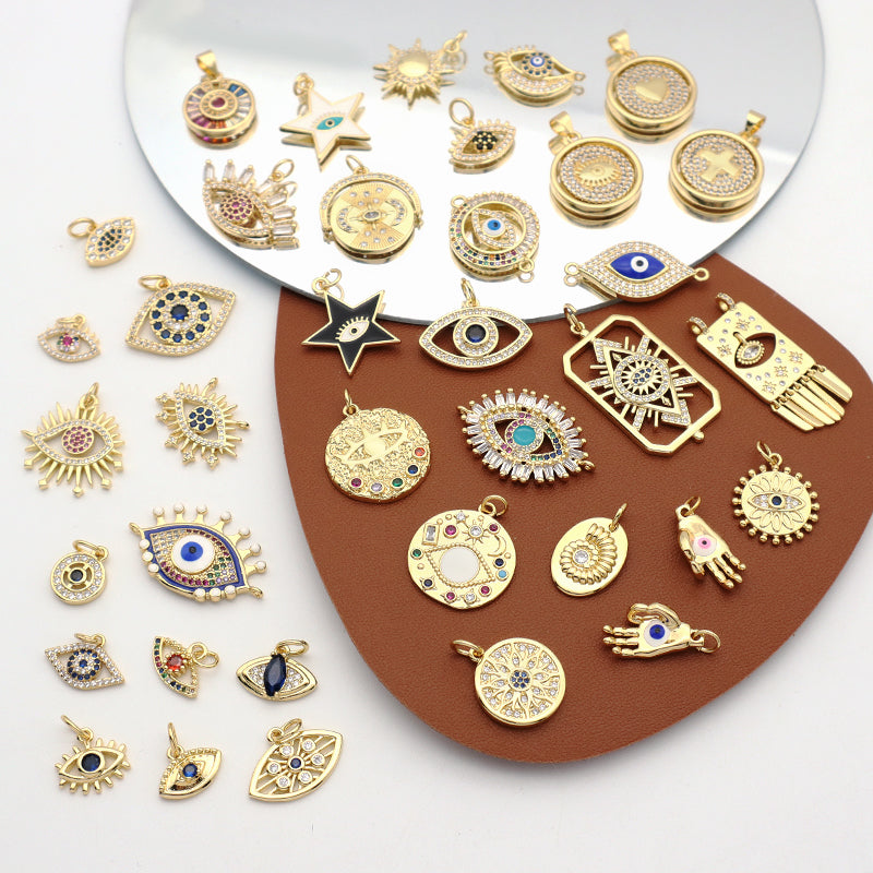 New Bulk Sale Custom Fashionable Women Turkish Evil Eyes Charm Jewelry Diy Gold Plated CZ Devil Eyes Pendant For Necklace