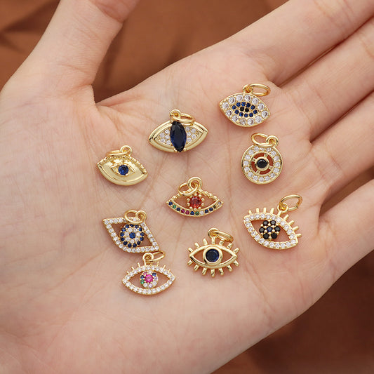 Wholesale Diy Fashion Women Custom CZ Devil Eyes Charm Jewelry Gold Plated Turkish Evil Eyes Charm Pendant For Necklace Bracelet