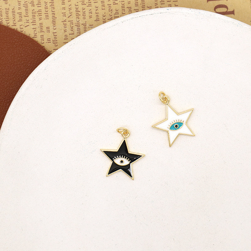 Newest Wholesale Custom Women Black White Star Eye Charm Jewelry Gold Plated Enamel Turkish Evil Eyes Star Pendant For Necklace