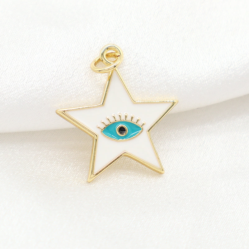 Newest Wholesale Custom Women Black White Star Eye Charm Jewelry Gold Plated Enamel Turkish Evil Eyes Star Pendant For Necklace