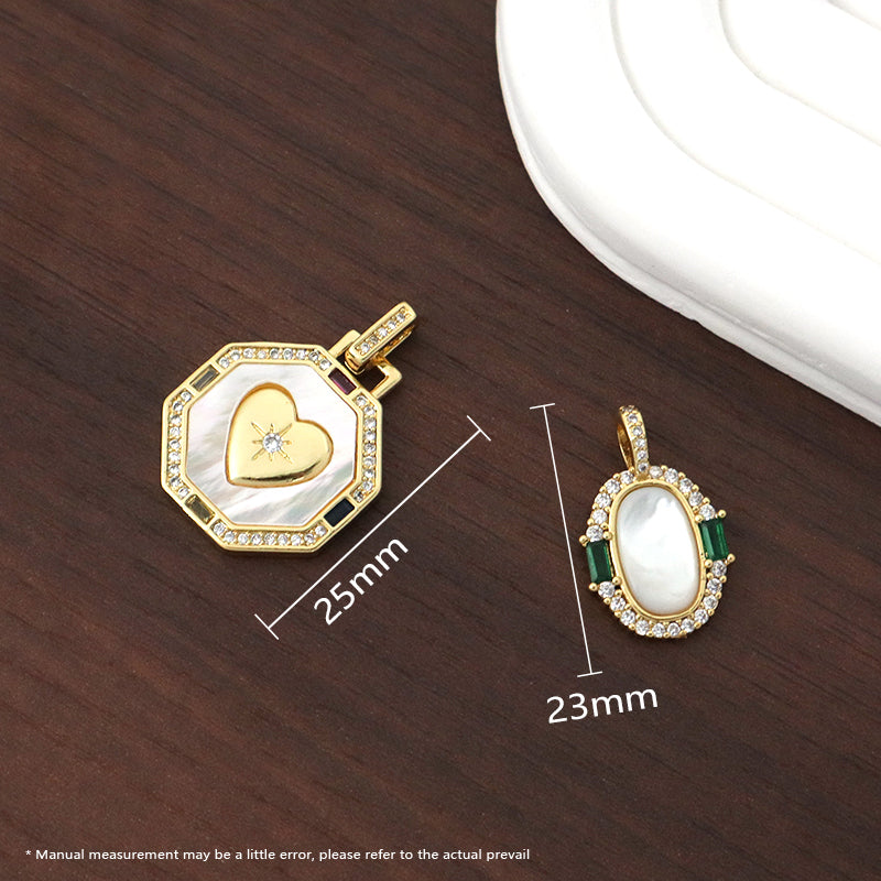 DIY Custom Wholesale Shell Heart Octagonal Shape Charm Jewelry CZ Gold Plated Natural Shell Heart Pendant For Necklace Making