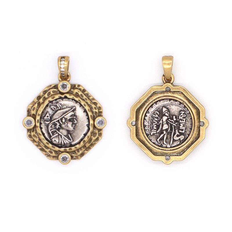 China Factory Wholesale Customized Women Men Round Charm Necklace Pendant Jewelry CZ Gold Plated Vintage Head Sculpture Pendant