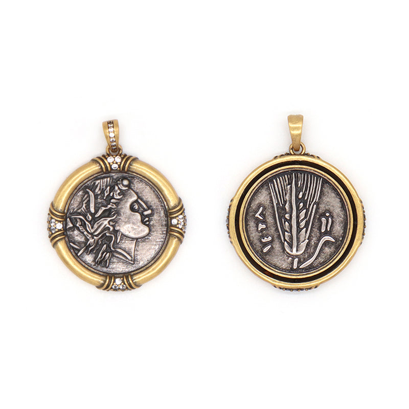 Diy Custom Factory Wholesale Women Men Round Charm Jewelry Gold Plated Vintage Two-sided Head Sculpture Pendant For Necklace