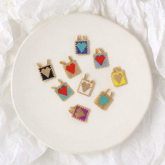 Diy Newest OEM Wholesale Custom Square Heart Miyuki Beads Charm Necklace Pendant Jewelry Colorful Handmade Heart Miyuki Pendant
