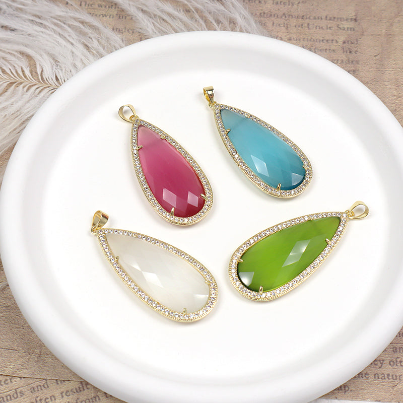 New Design Wholesale Manufacture Various Healing Stone Alloy Drop-shaped Charm Necklace Pendant Jewelry Drop-shaped Natural Stone Pendant