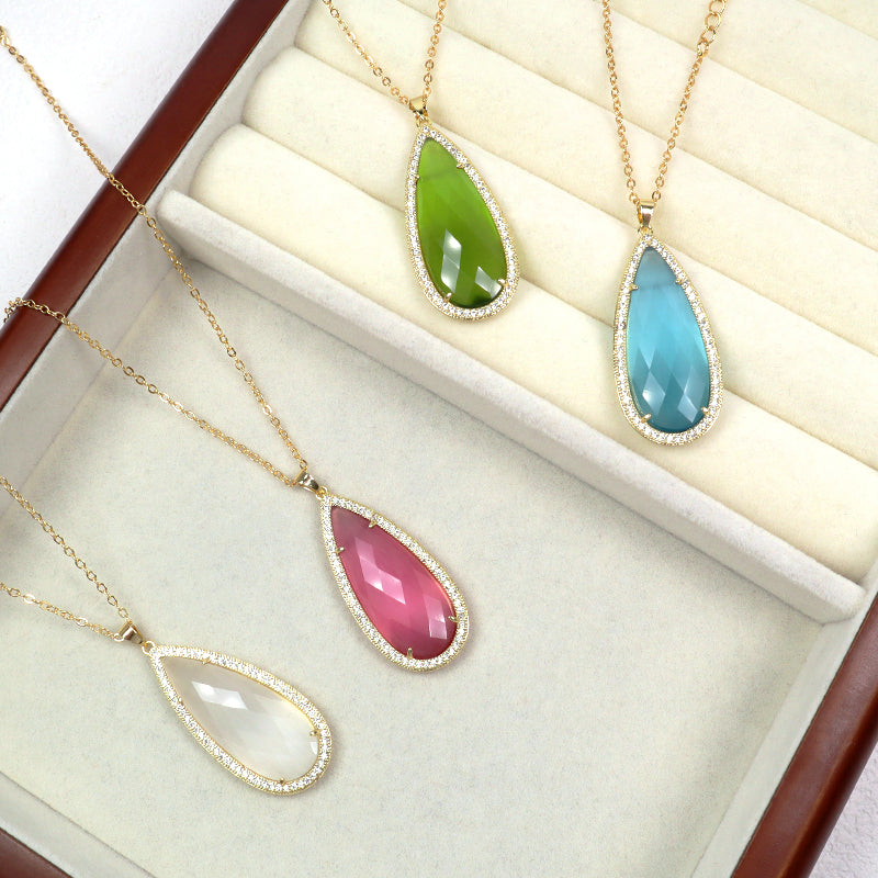 New Design Wholesale Manufacture Various Healing Stone Alloy Drop-shaped Charm Necklace Pendant Jewelry Drop-shaped Natural Stone Pendant