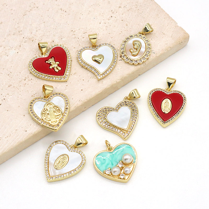 Hot Selling Factory  Wholesale Romantic Gold Plated Heart Charm Jewelry Accessories Women Shell Enamel Heart Shape Pendant