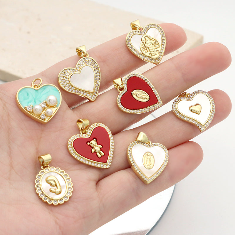 Hot Selling Factory  Wholesale Romantic Gold Plated Heart Charm Jewelry Accessories Women Shell Enamel Heart Shape Pendant