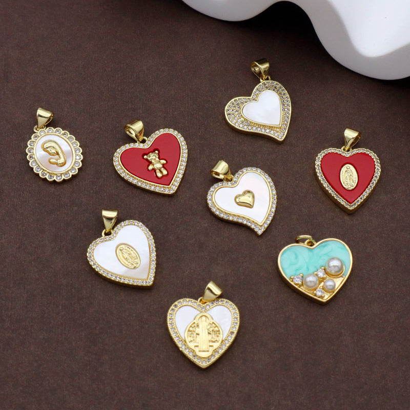 Hot Selling Factory  Wholesale Romantic Gold Plated Heart Charm Jewelry Accessories Women Shell Enamel Heart Shape Pendant