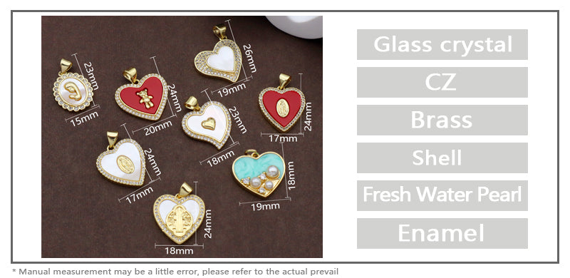 Hot Selling Factory  Wholesale Romantic Gold Plated Heart Charm Jewelry Accessories Women Shell Enamel Heart Shape Pendant