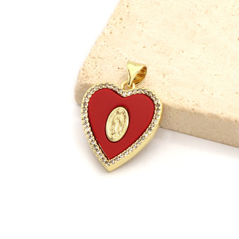 Hot Selling Factory  Wholesale Romantic Gold Plated Heart Charm Jewelry Accessories Women Shell Enamel Heart Shape Pendant