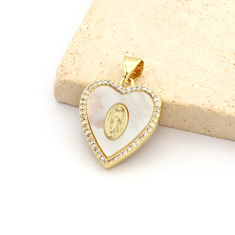 Hot Selling Factory  Wholesale Romantic Gold Plated Heart Charm Jewelry Accessories Women Shell Enamel Heart Shape Pendant