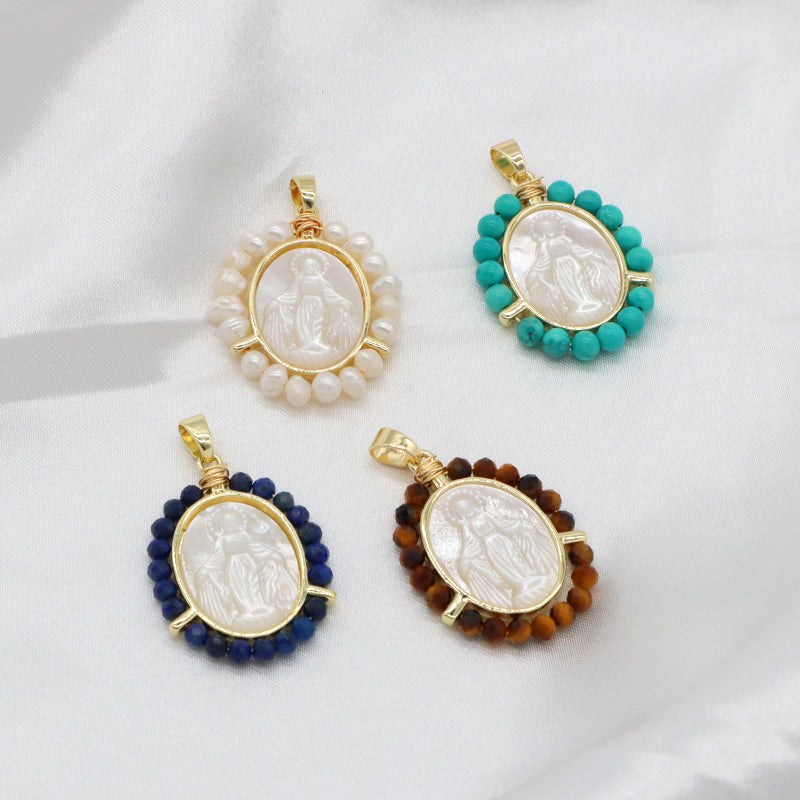 Wholesale Various China Factory Healing Stone Gold Plated Charm Jewelry Shell Natural Stone Beads Charm Pendant For Necklace