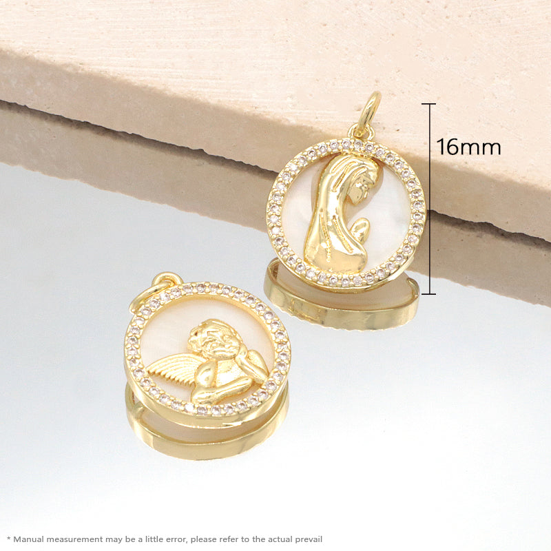 Wholesale New Fashionable Custom China Factory Angle Charm Necklace Pendant CZ Gold Plated Round Shell Angle Pendant For Jewelry