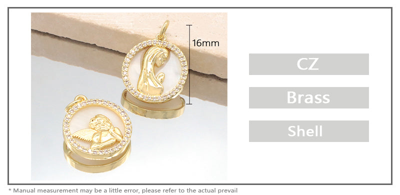 Wholesale New Fashionable Custom China Factory Angle Charm Necklace Pendant CZ Gold Plated Round Shell Angle Pendant For Jewelry