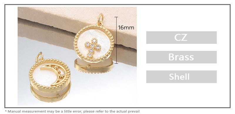 Wholesale Custom New Fashionable China Factory Charm Necklace Pendant CZ Gold Plated Round Shell Moon Pendant For Jewelry