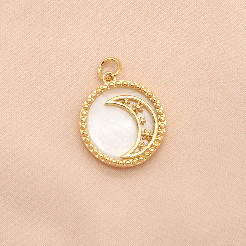 Wholesale Custom New Fashionable China Factory Charm Necklace Pendant CZ Gold Plated Round Shell Moon Pendant For Jewelry