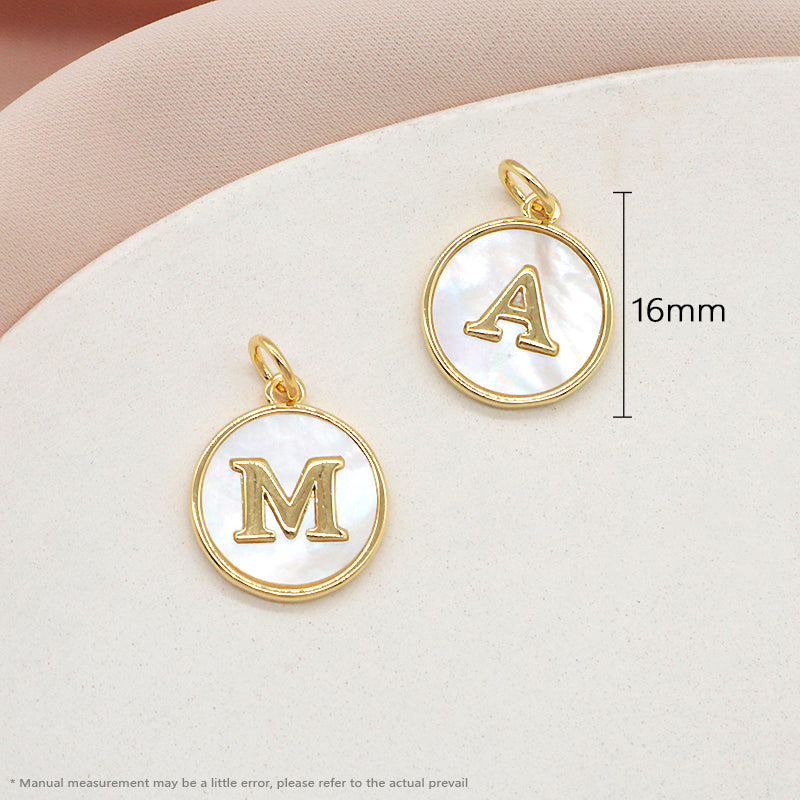 New Wholesale Custom Fashionable Factory Charm Necklace Pendant Gold Plated Round Letter Shell Pendant For Jewelry