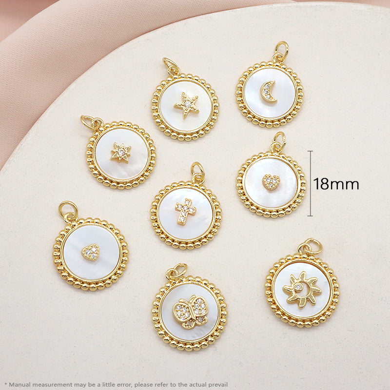 Factory Wholesale Custom Fashionable Charm Necklace Pendant Gold Plated Round Star Heart Butterfly Shell Pendant For Jewelry