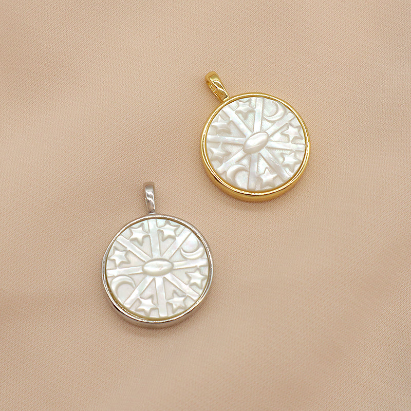 Wholesale Customized DIY Jewelry Sun Charm Pendant Gold Plated Natural Shell Pendant For Necklace