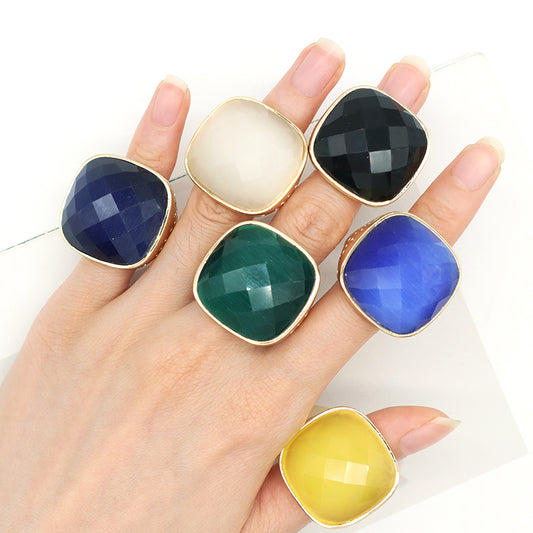 Newest Custom Wholesale Fashion Colorful Adjustable Opening Finger Ring Gold Plated Gemstone Natural Stone Ring For Women Gift