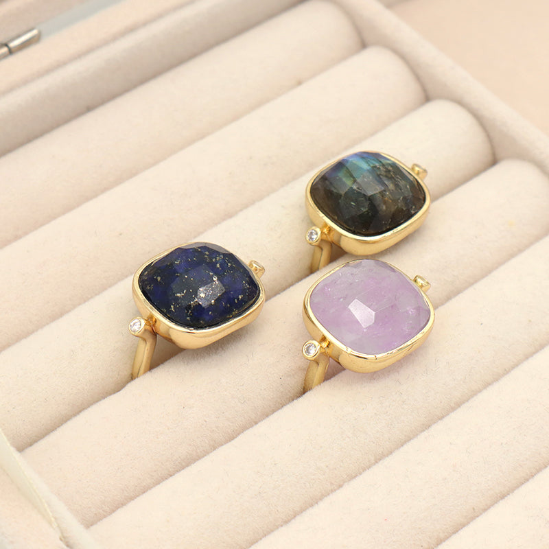 Purple Brown Blue Stone Adjustable Opening Ring Wholesale Custom Women Gold Plated Gemstone Natural Stone Finger Ring For Gift