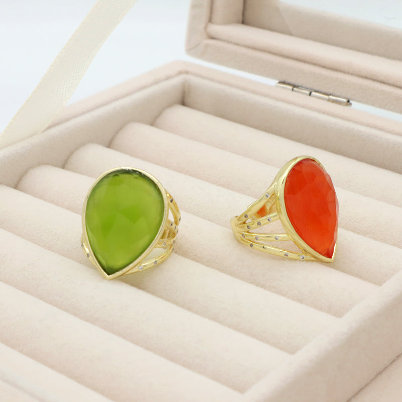 Wholesale Custom Fashion Colorful Finger Ring Jewelry Gift Women Adjustable Gold Plated Opening Gemstone Natural Real Stone Ring