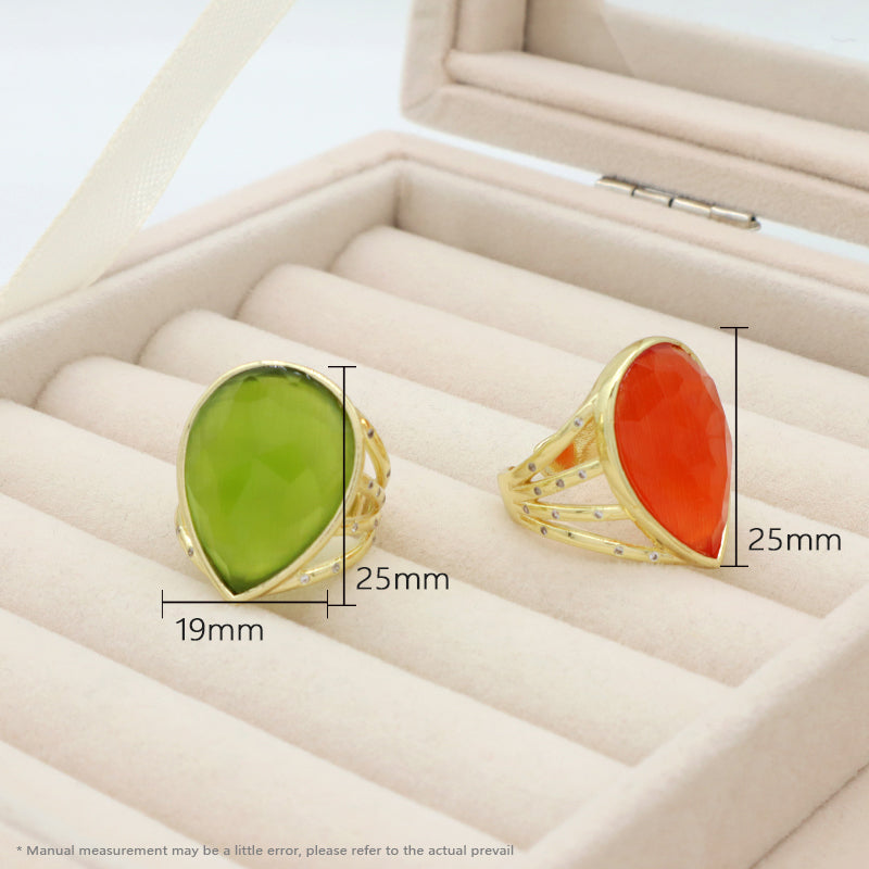 Wholesale Custom Fashion Colorful Finger Ring Jewelry Gift Women Adjustable Gold Plated Opening Gemstone Natural Real Stone Ring