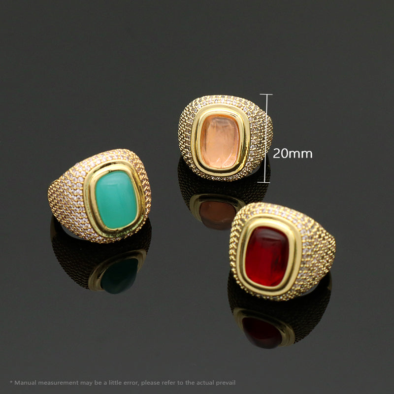 Wholesale Factory Custom Adjustable Opening Finger Ring Gift Jewelry Gold Plated Red Pink Blue Glass Crystal Ring For Women