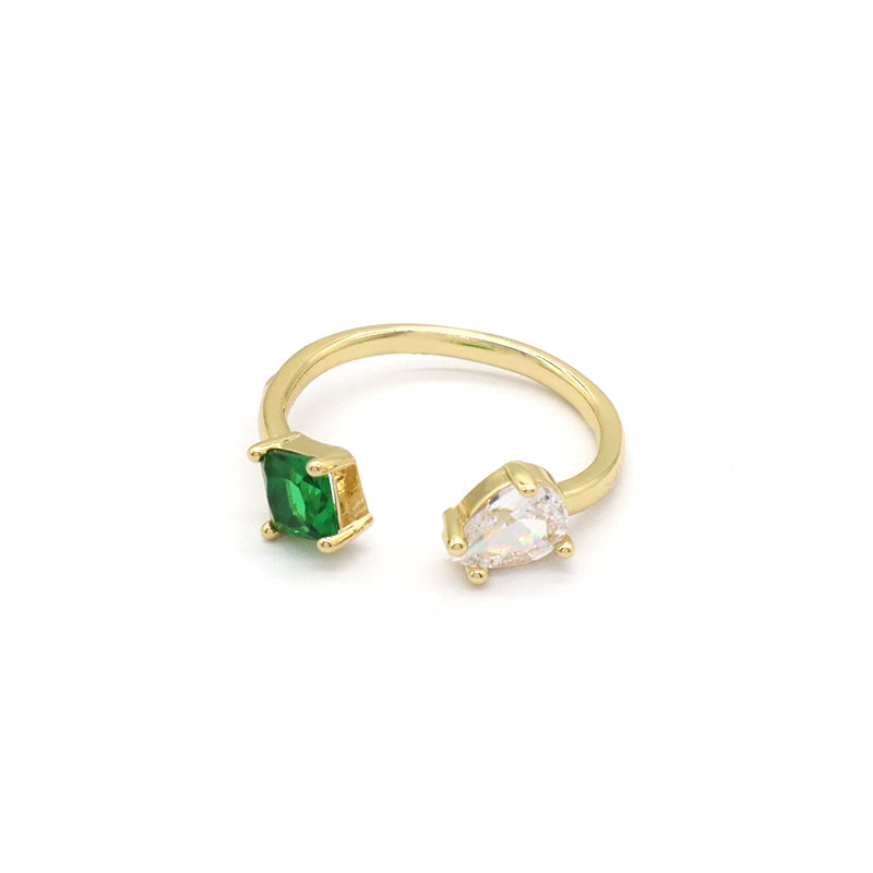 Manufacture Wholesale Factory Custom Adjustable Opening Finger Ring Gift Jewelry Gold Plated Green Glass Crystal Ring For Women