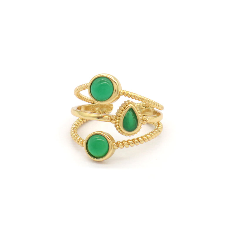Manufacture Wholesale Factory Custom Adjustable Opening Finger Ring Gift Jewelry Gold Plated Green Glass Crystal Ring For Women