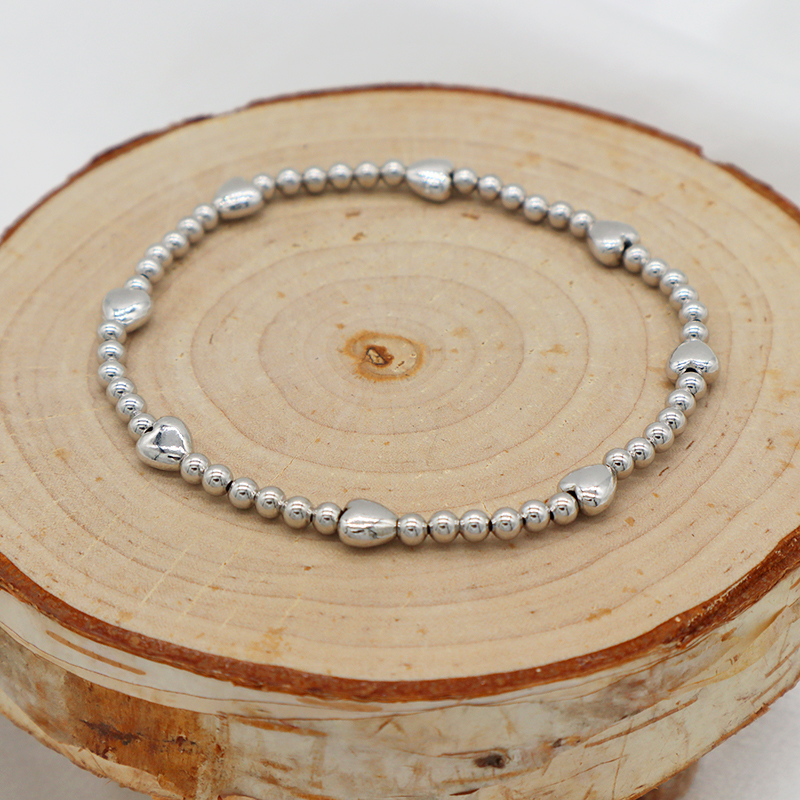 Hot sale heart charm 925 silver beads bracelet cute love 3mm sterling silver girl bracelets
