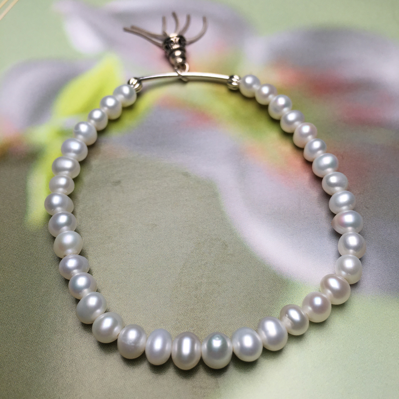 4A high quality fresh water pearl bracelet 925 silver charm bracelet with 4mm pearl bead tassel charm bracelet