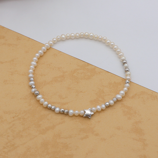 Trendy Euro Women jewelry 925 sterling silver beads high quality natural fresh water pearl beads bracelet set