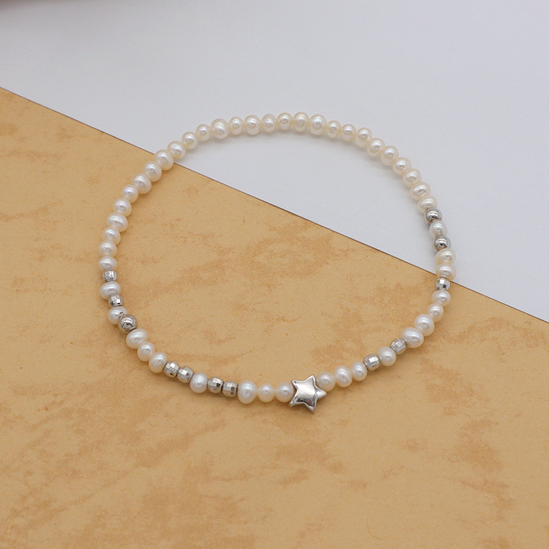 Euro Women jewelry 925 sterling silver beads high quality natural fresh water pearl elastic bracelet set