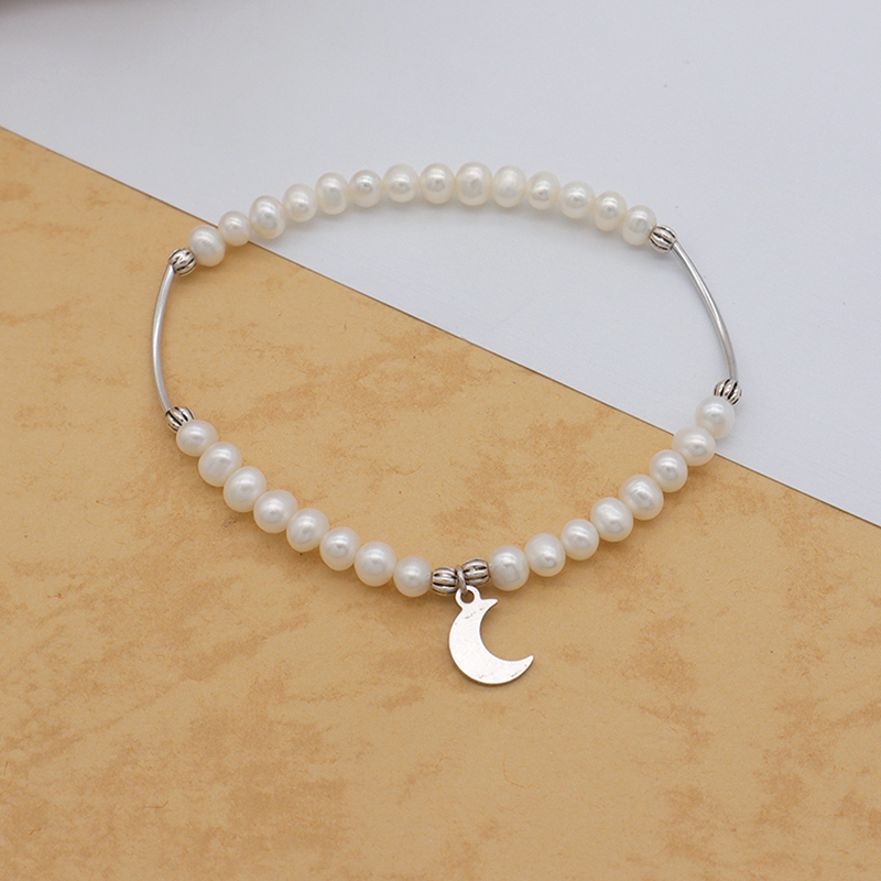 Euro Women jewelry 925 sterling silver beads high quality natural fresh water pearl elastic bracelet set
