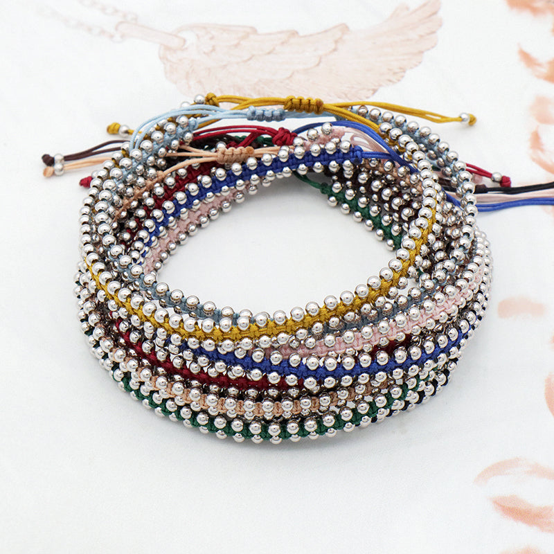 Custom 2022 new wholesale fashion design 925 sterling silver beads cotton wire lace double layer woven handmade bracelet