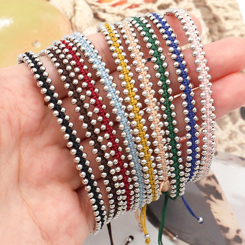 Custom 2022 new wholesale fashion design 925 sterling silver beads cotton wire lace double layer woven handmade bracelet