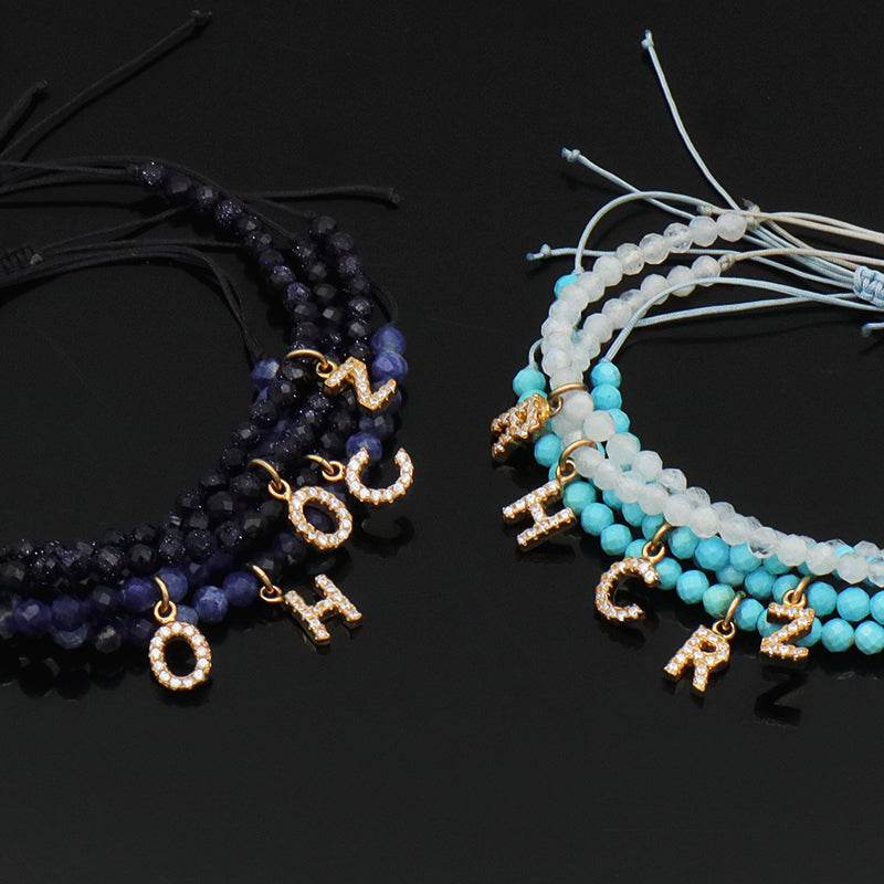 Custom Women String Bracelet 925 sterling silver letter charms Handmade Braided Rope Adjustable natural stone beads bracelet