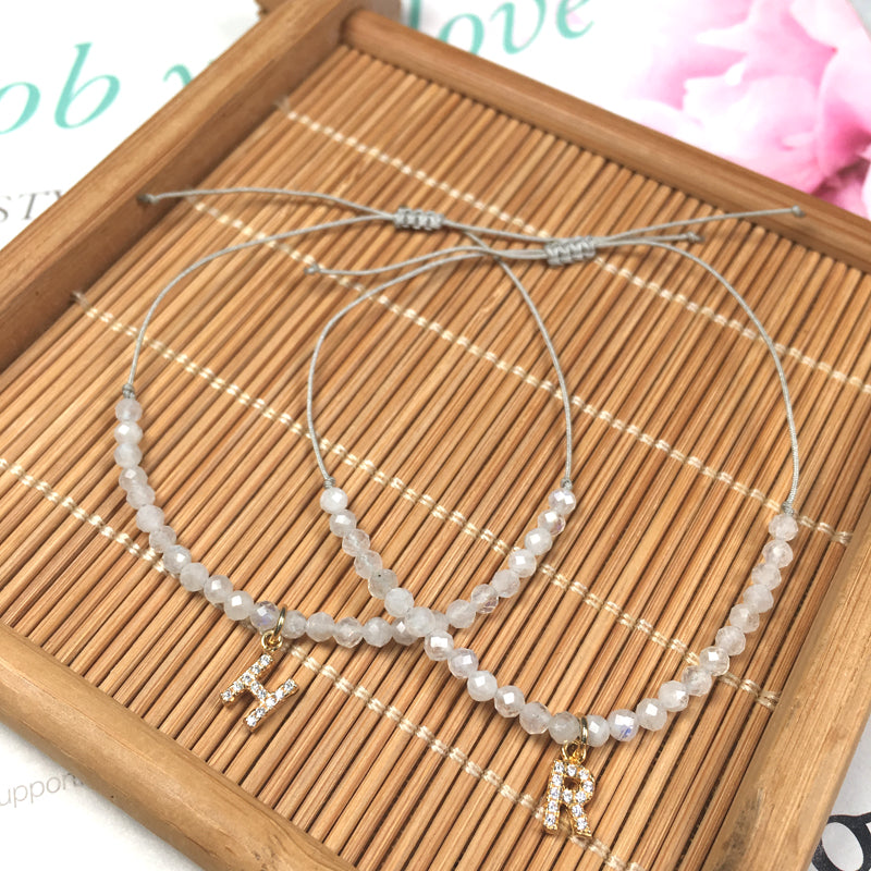Custom Women String Bracelet 925 sterling silver letter charms Handmade Braided Rope Adjustable natural stone beads bracelet