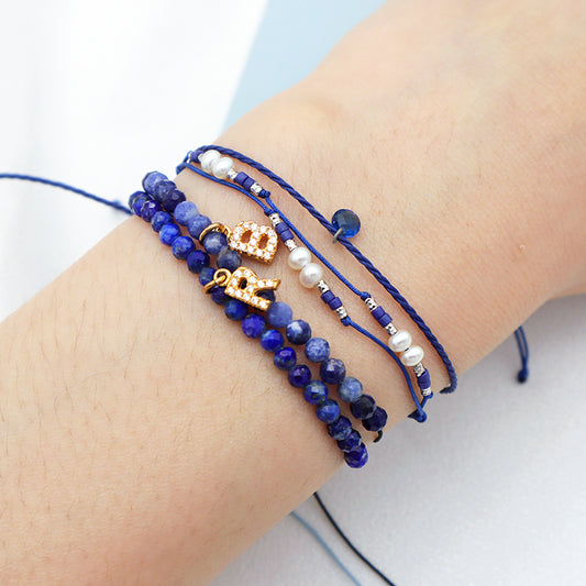 Wholesale Fashion women Handmade Customized adjustable natural stone beads bracelet jewelry crystal initial charms bracelet