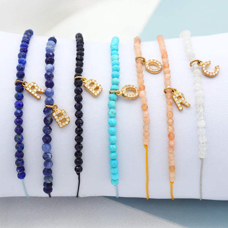 Wholesale Fashion women Handmade Customized adjustable natural stone beads bracelet jewelry crystal initial charms bracelet