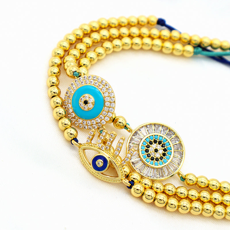 2023 trendy women jewelry evils eye charm bracelet bangle 18k gold plated beaded turkish evils eye jewelry